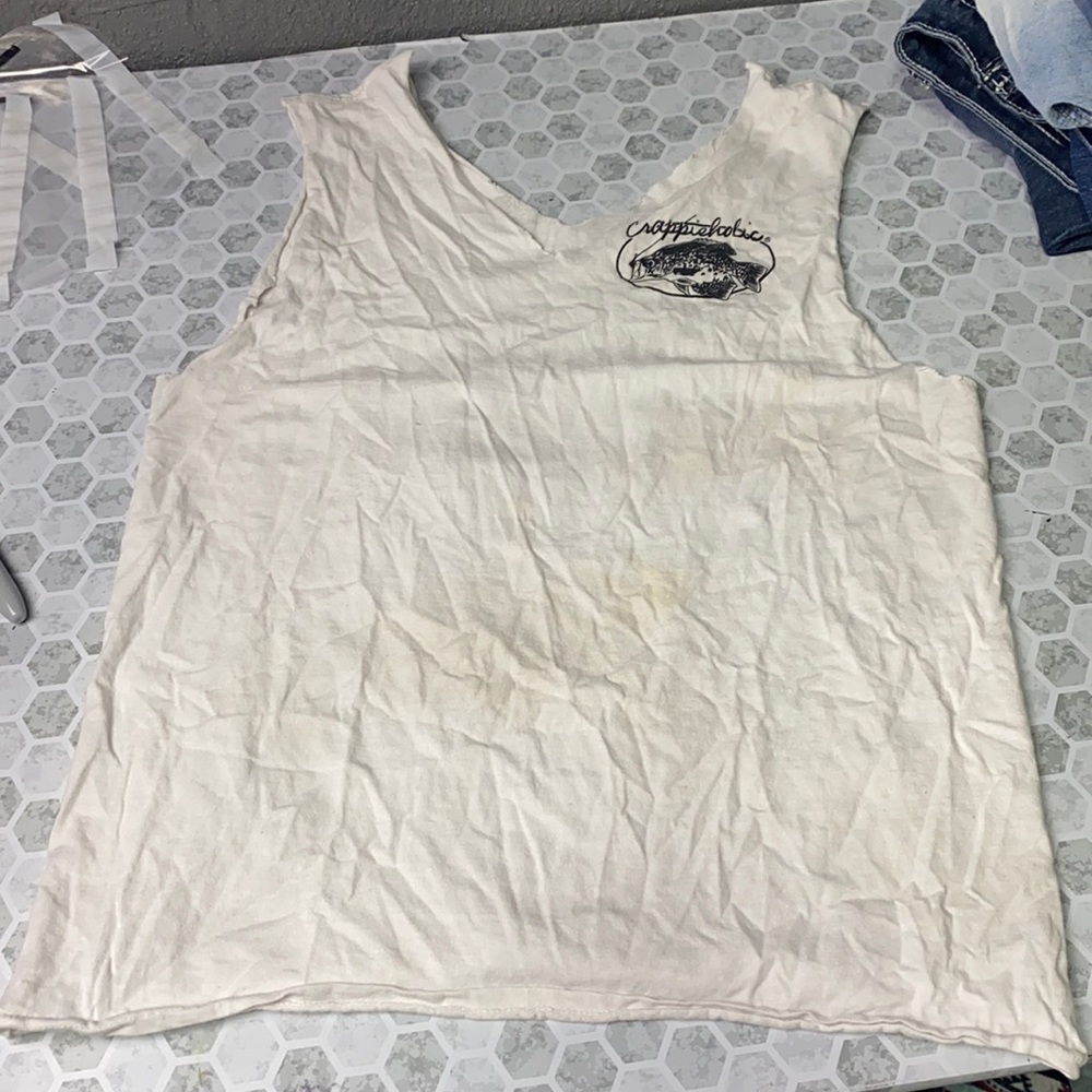 Cut Crappiehole V Neck Tank Top Raw Hem